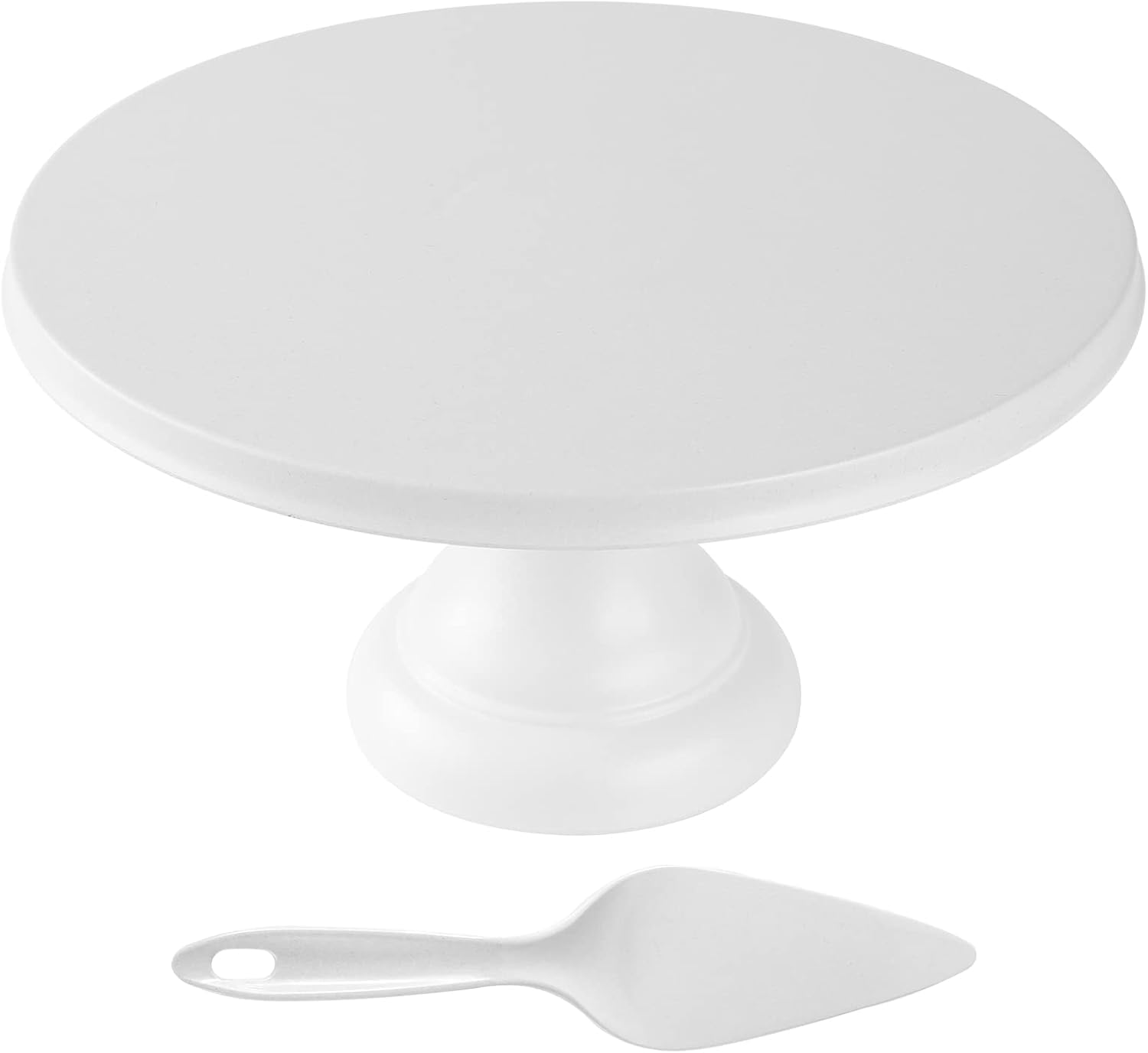 Photo 1 of ECWAY Bamboo Fiber Cake Stand with Spatula, 9.6 Inch Round Cupcake Stand, Dessert Display Plates Cake Decorating for Birthday Party Baking Gifts for 6inch, 8inch White