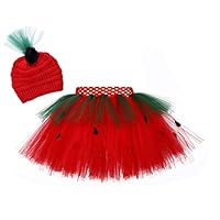 SanLai Little Girls Layered Watermelon Fruit Cosplay Tutu Skirt for Birthday Strawberry Photography Christmas Tutu Costumes Outfit for Kids with Knitted Hat