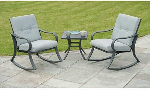 Spot On Dealz Padded Rocking Bistro Garden Patio Furniture Set Table And Two Chairs Grey Amazon Co Uk Garden Outdoors