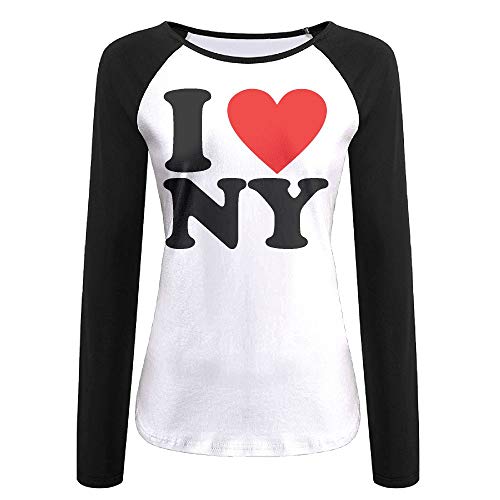 Womens Casual Raglan Long Sleeve T-Shirts I Love NY New York-1 Round-Neck Baseball Tee Shirt for Women