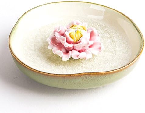 Artcer Ceramic Handmade Round Lotus Incense Holders and Burner Ice-cracked Ash Catcher Plate Ashtray,White