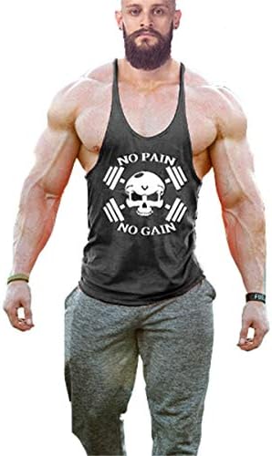 Cabeen No Pain No Gain Workout Gym Bodybuilding Men Muscle Fit Tank Top Stringers Black