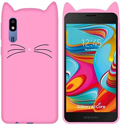 YES2GOOD 3D Mustache Cute Cat Kitty Ears Meow Soft Hello Kitty Silicone Rubber Back Cases Cover for Galaxy A2 Core (Baby Pink)