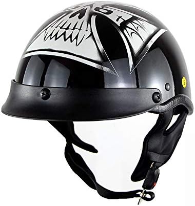 DYM258 Motorcycle Harley Half Face Jet Helmet DOT Approved Retro Personality Bike Cruiser Chopper Helmets Half Helmets Half-covered Adult Man Helmet,M