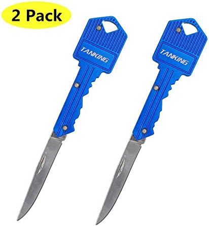 TANKING 2 Pack Key Chain Knife,Stainless Steel Keychain Shaped Folding Pocket Knife (Blue)