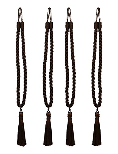 Home Queen Tassel Rope Curtain Tiebacks for Window Curtain, Hand Knitting Decorative Buckle Cord Drapery Tie Back, Set of 4, Brown