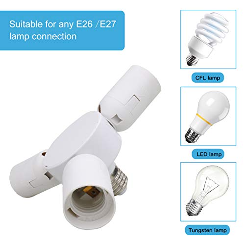 Toplimit 3 in 1 Standard Light Bulb Lamp Socket Adapter Splitter E26 and E27 Heat-resistant PBT Photography Household Bulb Socket Light Socket Splitter