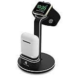 ATOPHK 2 in 1 Premium Aluminum Desktop Stand Charging Dock Station for Apple iWatch (38mm 42mm) Nightstand Mode Compatible, Airpods Wireless Bluetooth Headphone Case with Cable Management (102-Black)