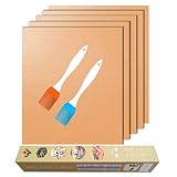 YRYM HT Copper Grill Mat and Bake Mat Set of 5 Non Stick BBQ Grill & Baking Mats - Reusable, Easy to Clean - PTFE Teflon Fiber Grill Roast Sheets for Gas, Charcoal, Electric Grill (Gold)