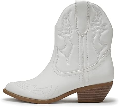 Soda Women's Reno Western Cowboy Boots - Knee High Pull-On, Pointed Toe, 5.5 Heel, White/Beige Pu