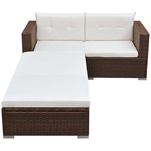 vidaXL Gartensofa 3-TLG. Poly Rattan Gartenmöbel Gartengarnitur Lounge Sofa – Bild 3