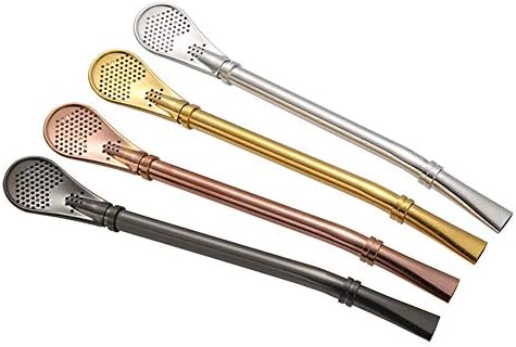 1pcs Metal Straw Stainless Steel Reusable Bombilla Filter Yerba Mate Tea Drinking Straw Spoon for Smoothie, Milkshake and Hot Drinks