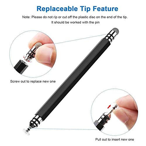 Stylus Pen, UROPHYLLA Precision Fine Point Stylus Touchscreen Pen, Capacitive Stylus Pens for iPad, iPhone, Tablet, Laptops, Android and Other Touch Screens with 4 Discs and 3 Fiber Tips (Black/Black) - Thumbnail 2