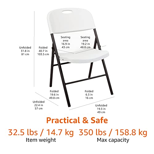 Amazon Basics Folding Plastic Chair, 350Pound Capacity, White, 2Pack