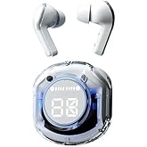 Wireless Earbuds, Bluetooth 5.3 Earbuds Stereo Bass, Bluetooth Headphones in Ear Noise Cancelling Mic, Earphones IPx7 Waterproof Sports, 32H Playtime (Transparent)