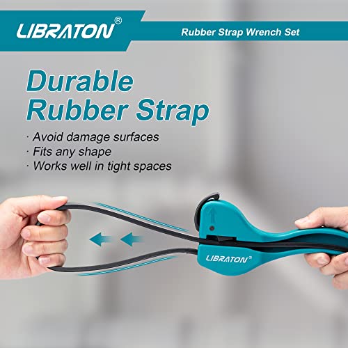 LIBRATON Rubber Belt Wrench, Adjustable Belt Wrench, 2 Pieces Oil Filter Belt Wrench, Multifunction Belt Wrenches