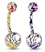 (2pcs) Paint Splatter Navel Ring with Large CZ 14G