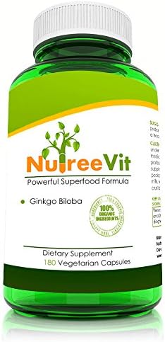 NutreeVit 100% Organic Ginkgo Biloba Capsules - Supports Brain Health, Mental Alertness, Circulation, and Increases Memory - Organic Antioxidant - 60 Count Bottle
