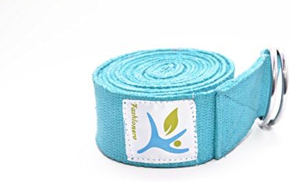 Yoga Strap – Durable Cotton Exercise Straps – Standard 8FT - Adjustable D-Ring Buckle Gives Flexibility for Yoga, Stretching – (Turquoise Blue)