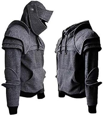 Mens Knight Hoodie Medieval Arthur Armored Medieval Knight Pullover Long Sleeve Costume