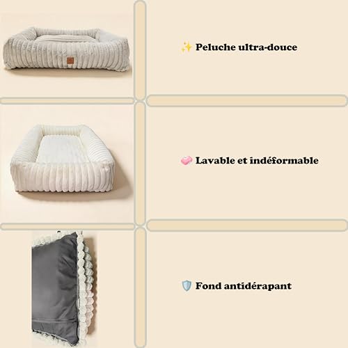 CareCooo XL Rectangular Cream Wavy Texture Dog Bed - Fluffy Cotton Filled Bed, Raised Edges, Removable Washable Cover, Non-Slip
