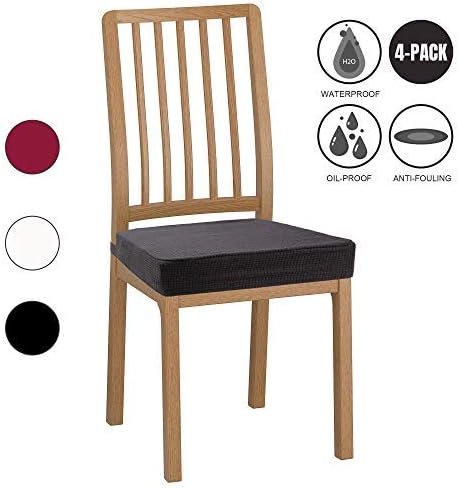 Dining Room Chair Seat Covers, 4 Pack Spandex Stretch Desk Chair Covers for Dining Room, Premium Jacquard Office Computer Chair Seat Protectors Chair Slipcovers, Black