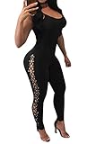 Fixmatti Fishnet Bandage Jumpsuit 1 PC Sleeveless Club Bodycon Rompers for Women