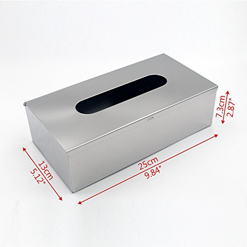 JunSun Rectangle Stainless Steel Paper Facial Tissue Box Cover Holder-Wall Mounted or Freestanding Use for Bathroom Vanity Countertops,Bedroom Dressers,Night Stands,Desks,Tables-Mirror Polished Finish
