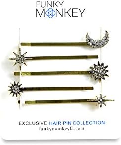 Funky Monkey Fashion Gold Bobby Girl and Woman Hair Pin Accessory Set | Star and Moon - Pack of 5 piece