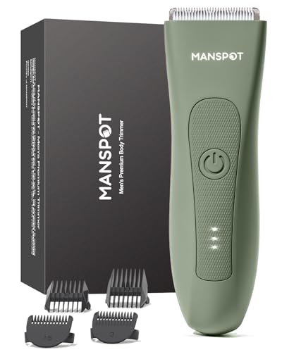 MANSPOT Men's Body Electric Shaver, Body Hair Remover with Ceramic Blade, Intimate Shaver Waterproof IPX7 Wet and Dry for Sensitive Areas, Beard, Arms, Legs and Armpits, 4 Guide Combs