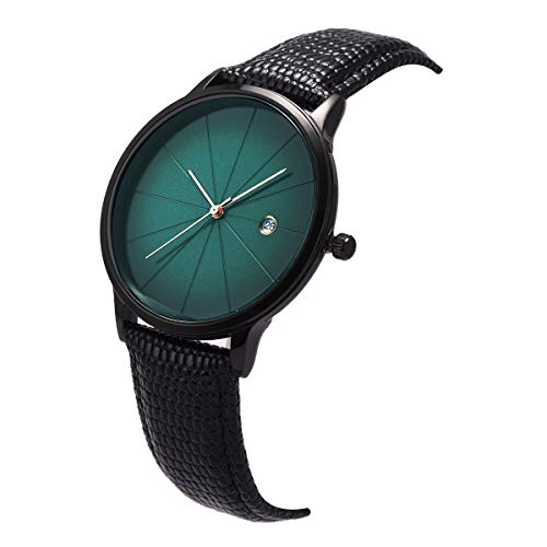 Wrist Watch Ultra-Thin Minimalist Lizard Grain Genuine Leather SIBOSUN Green Men Quartz Date Calendar