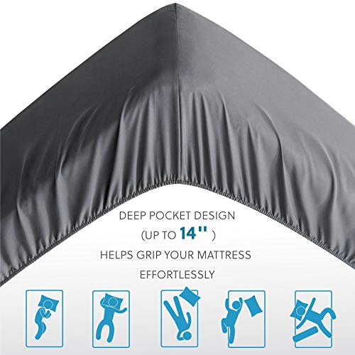 Bedsure Full Fitted Sheet Grey - Full Size Fitted Sheet Only for Mattress Up to 14 inches, Extra Soft Brushed Microfiber, Wrinkle & Fade Resistant(Full, Dark Grey)
