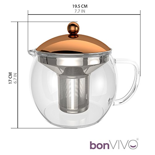 bonVIVO Teapot Tempa Teebereiter Mit Herausnehmbarem Edelstahl-Sieb, 1,5 Liter Kupfer-Chrom kanne Aus Borosilikat, Hitzebeständig, Mit Deckel In Kupfer-Chrom-Look, Tea Infuser – Bild 8