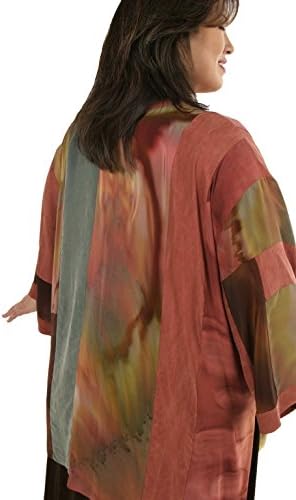 Peggy Lutz Plus Women's Tunic Length Kimono Caramel Sage Wearable Art 1380 - (30/32)