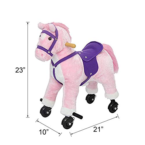 Kinbor Rocking Horse Plush Kids Baby Girls Boys Pony Rocking Horse Unicorn Ride on Toy Walking Horse Children’s Day Birthday Gift with Wheels and Neigh Sound