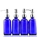 Cornucopia Brands 8-Ounce Cobalt Blue Glass Bottles w/Stainless Steel Lotion Pumps (4-Pack); Boston Round Dispensers for Aromatherapy, DIY, Lotions & Liquid Soap