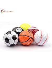 marketboss 6 pcs bolas de golf (Baloncesto, Fútbol, ??Voleibol, tenis, béisbol, 8-BALL) de doble capa construcción 75% fuerte resistencia Fuerza práctica deportiva novedad bolas pelotas de golf Regalo