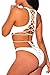 Viottiset Women's High Neck Strappy Tie Back Two Pieces Swimsuit Bikini Set S White