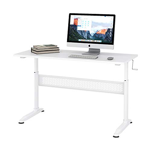 Devaise Height Adjustable Standing Desk With Crank 55 Sit Stand Up Desk Workstation For Home Office White