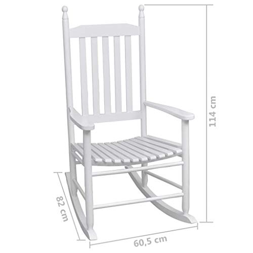 yorten Garten Schaukelstuhl mit gebogener Sitzfläche Weiß Holz Gartenstuhl Relax Sessel Hartholz 60,5 x 82 x 114 cm (B x T x H) – Bild 6