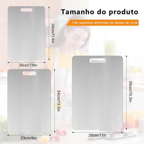 Kit 3 Tabua de Corte Inox, Tábua de Corte de Aço Inoxidável para Cozinha, Tabua de Carne Inox Dupla Face, Adequada para Separar Carne e Vegetais, Utensílios de Cozinha Essenciais