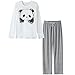 Ventelan Women's Cute Panda Striped Long Sleeve Sleepwear Pjs Pajama Set Nighty XS White