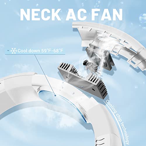 Portable Air Conditioner Neck Fan, Neck Fans Portable Rechargeable, Hidden Bladeless Neck Cooler, Wearable Neck AC Cooling Fan, 3 Speeds 4000 mAh Neck Cooler Fan for Outdoor/Office/Travel-White