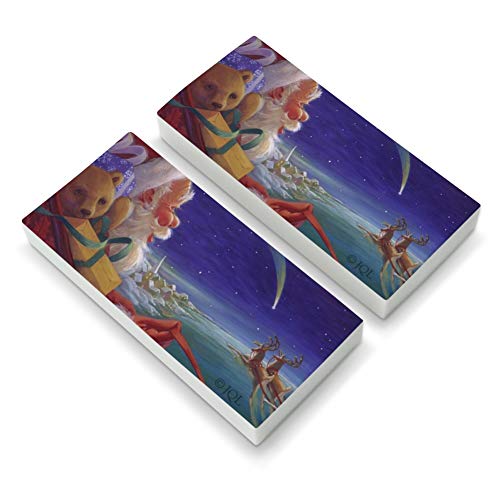 Christmas Holiday Santa Claus Night Sleigh Ride Eraser Set of 2