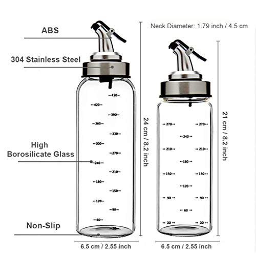GuDoQi Oil and Vinegar Dispenser Bottles Set 300ml and 500ml Glass Olive Oil Bottle with Pour Spout, Leak-Proof and Drip-Free, Cooking Oil Container with Measuring for Kitchen and BBQ - Thumbnail 2
