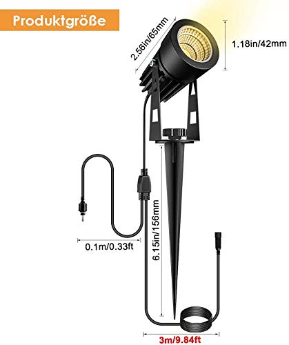B-right Gartenbeleuchtung 2er Pack 3W LED Gartenstrahler mit 3M Kabel, Gartenleuchte mit Erdspieß, enthält keinen Stecker. (Zubehör, nur für die Upgrade 4 in 1 oder 6 in 1 Gartenleuchte geeignet) – Bild 5