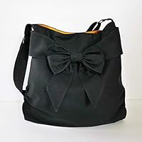 Virine black shoulder bag, cross body bag, messenger bag, everyday bag, handbag, travel bag, tote, bow, women - JENNIFER