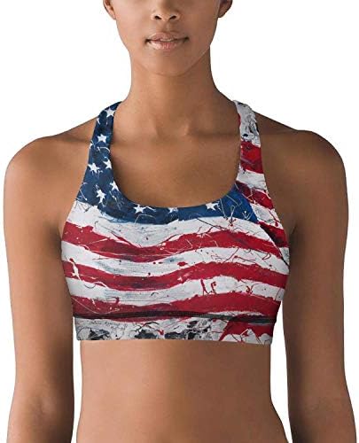 Dutte Lisa Women's American Flag Art Removable Padded High Impact Workout Yoga Sports Bras