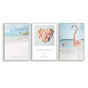 Framed Canvas Wall Art for Living Room, Bedroom Pink Flamingo Canvas Prints for Home Decoration Ready to Hanging - 16"x24"x3 Panels