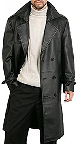 V4M Men's Classic Leather Trench/Long Coat (L)